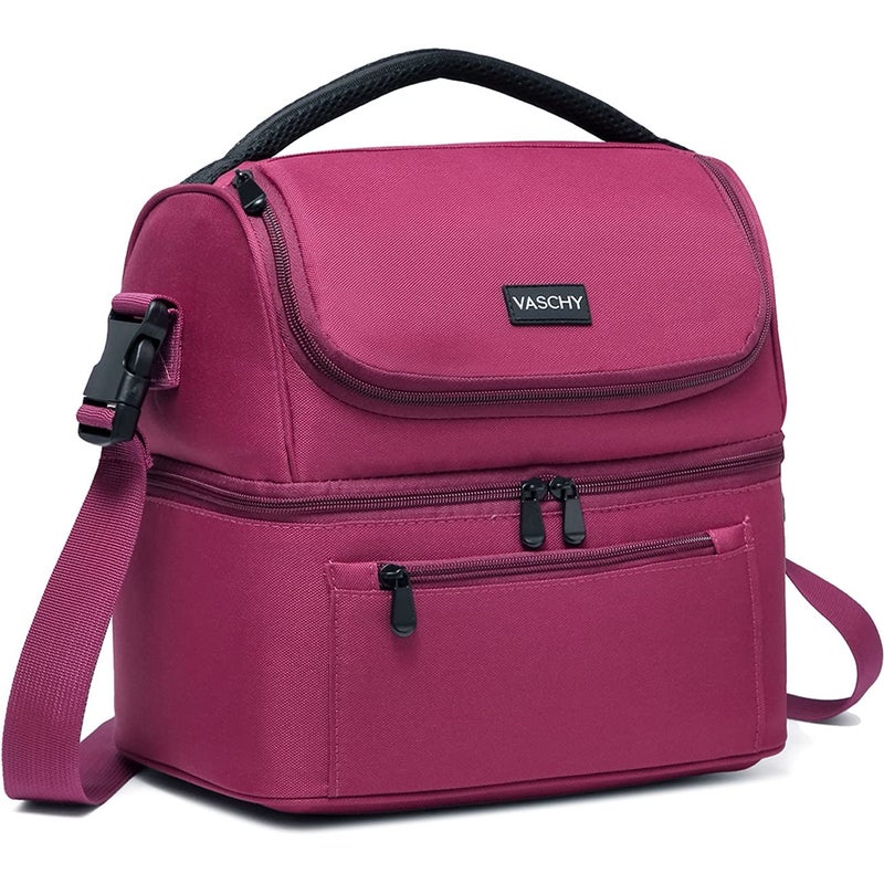 VASCHY Lunch Bag, Insulated Lunch Box Leak-proof Cooler Bag in Dual Compartment Lunch Tote for Men, Women, 14 Cans (Burgundy) - Image 1